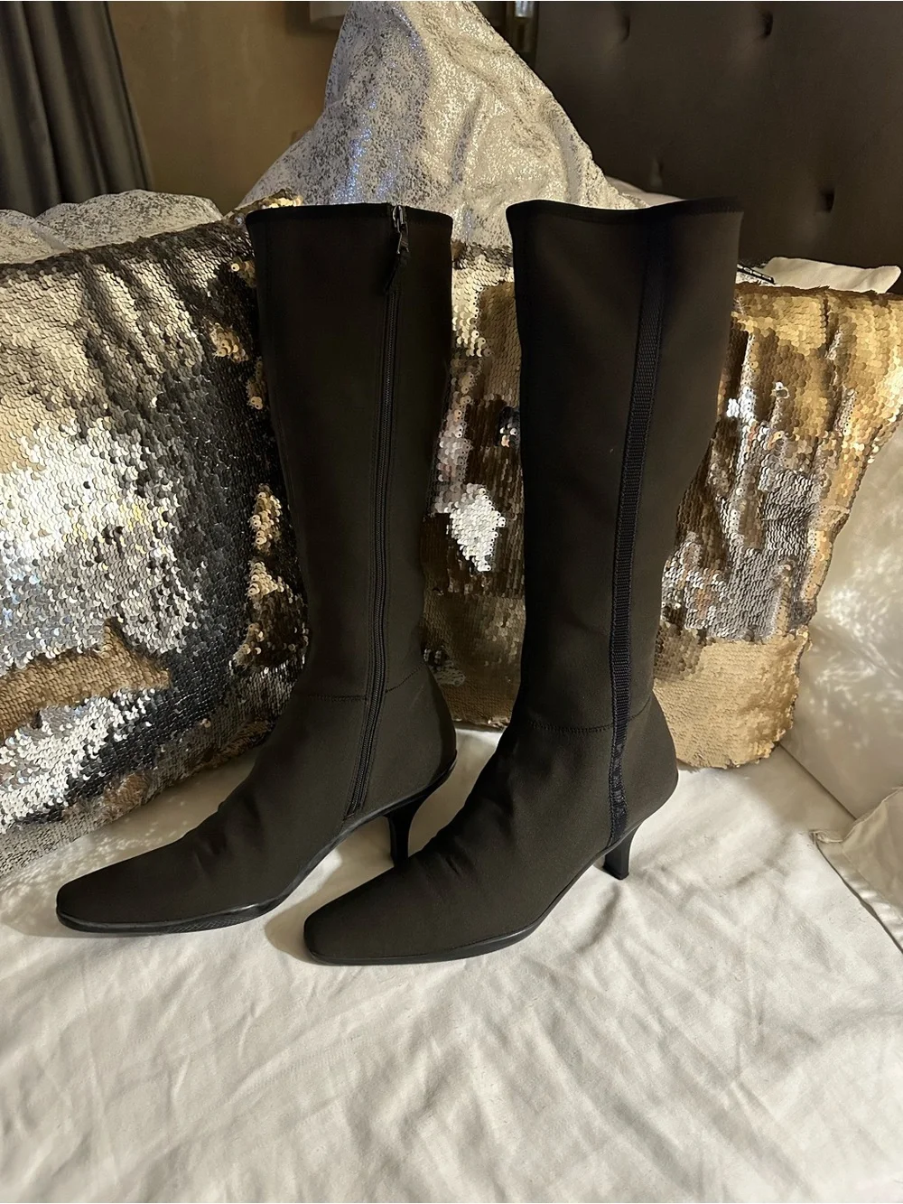 Prada Black Stretch Over-the-Knee Kitten Heel Boots
